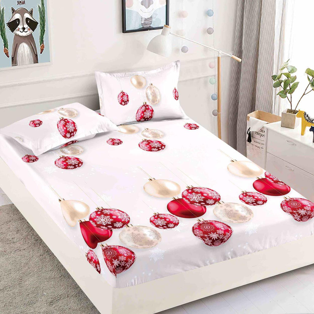 Huse cu Elastic Bumbac Finet Craciun Albe Ornamente Rosii HCJ33