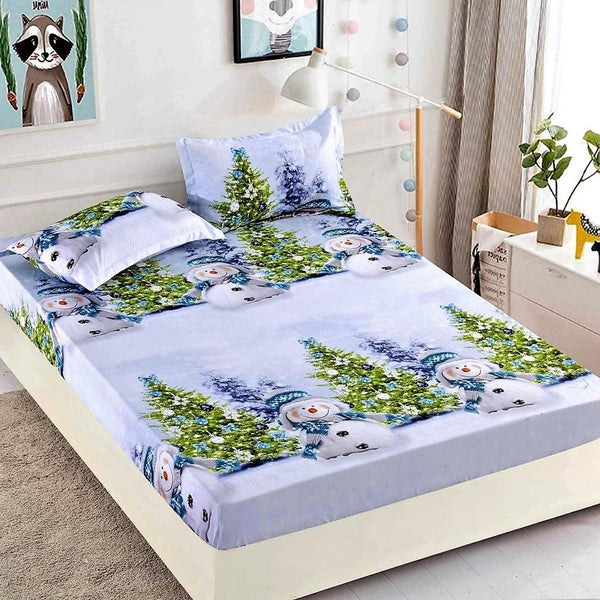 Huse cu Elastic Bumbac Finet Craciun Bleu Brazi HCJ16