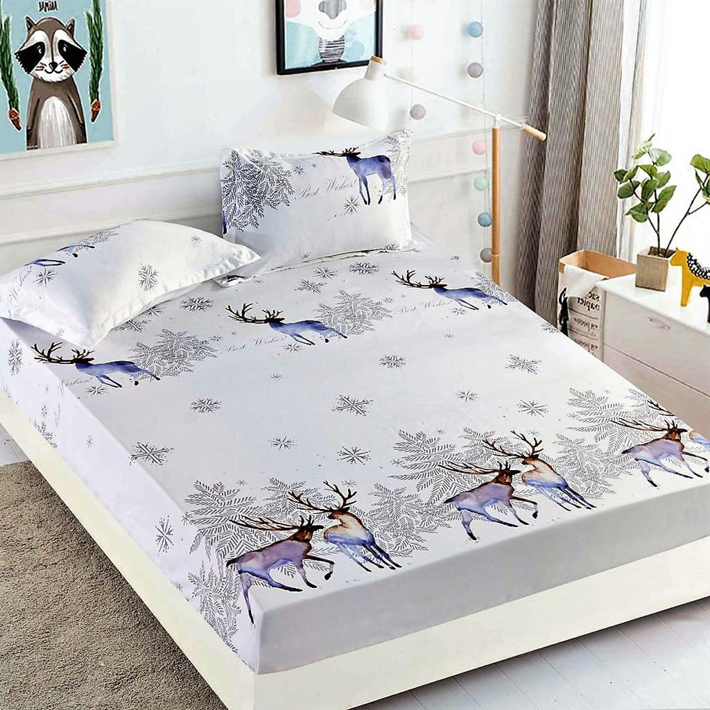 Huse cu Elastic Bumbac Finet Craciun Albe Peisaj de Iarna HCJ28