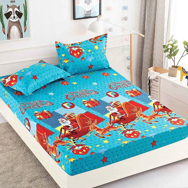 Huse cu Elastic Bumbac Finet Craciun Albastre Sanie HCJ23