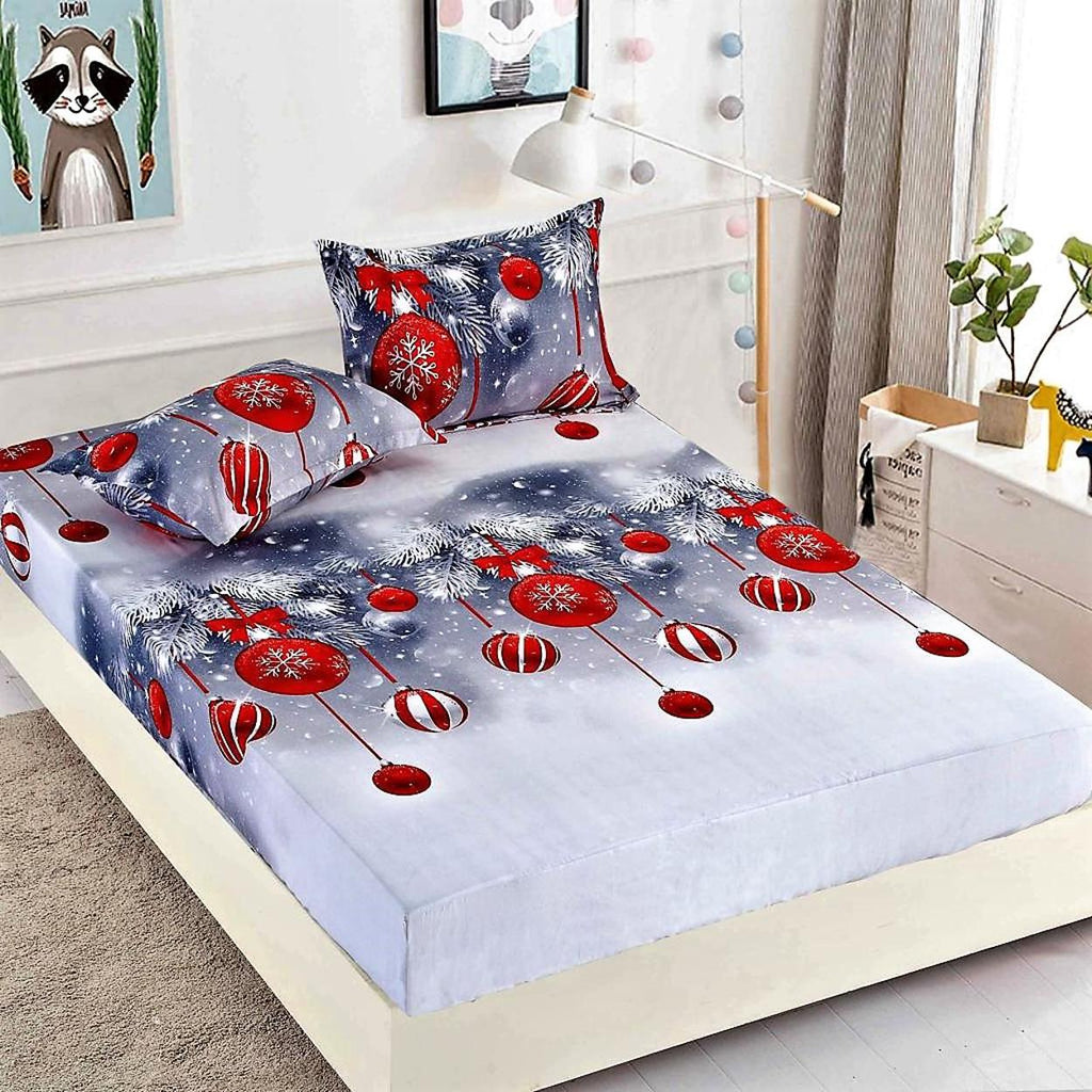 Huse cu Elastic Bumbac Finet Craciun Albe Ornamente HCJ13