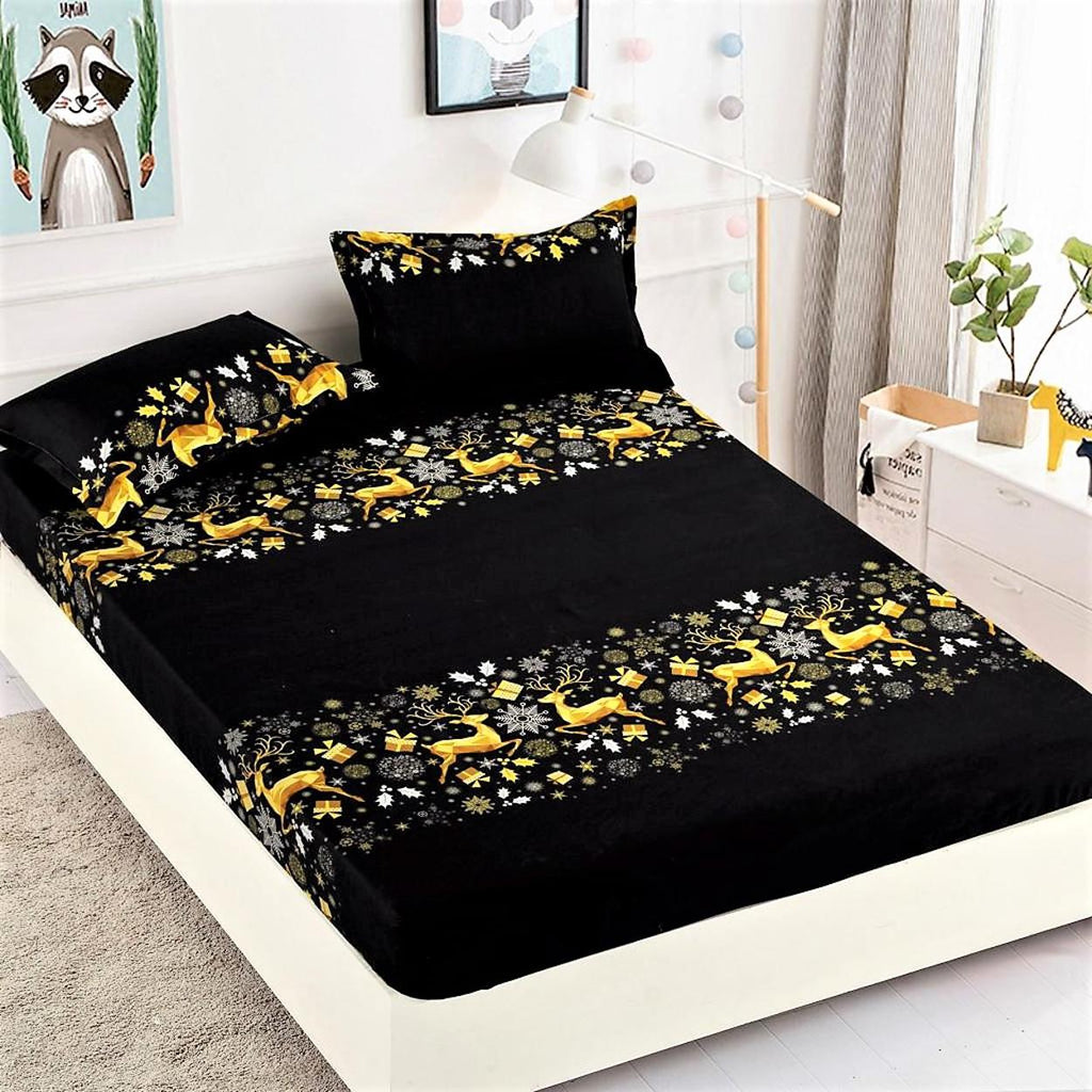 Huse cu Elastic Bumbac Finet Craciun Negre Reni Aurii HCJ02