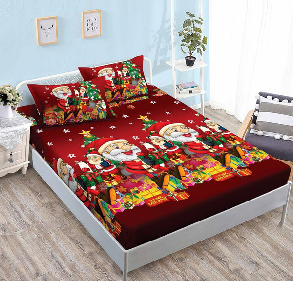 Huse de Pat cu Elastic Bumbac Finet Pat Dublu Craciun Rosii Ornamente HCR25