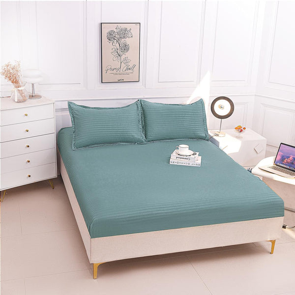 Huse de pat cu Elastic Bumbac Damasc Pat Dublu Turcoaz CD703