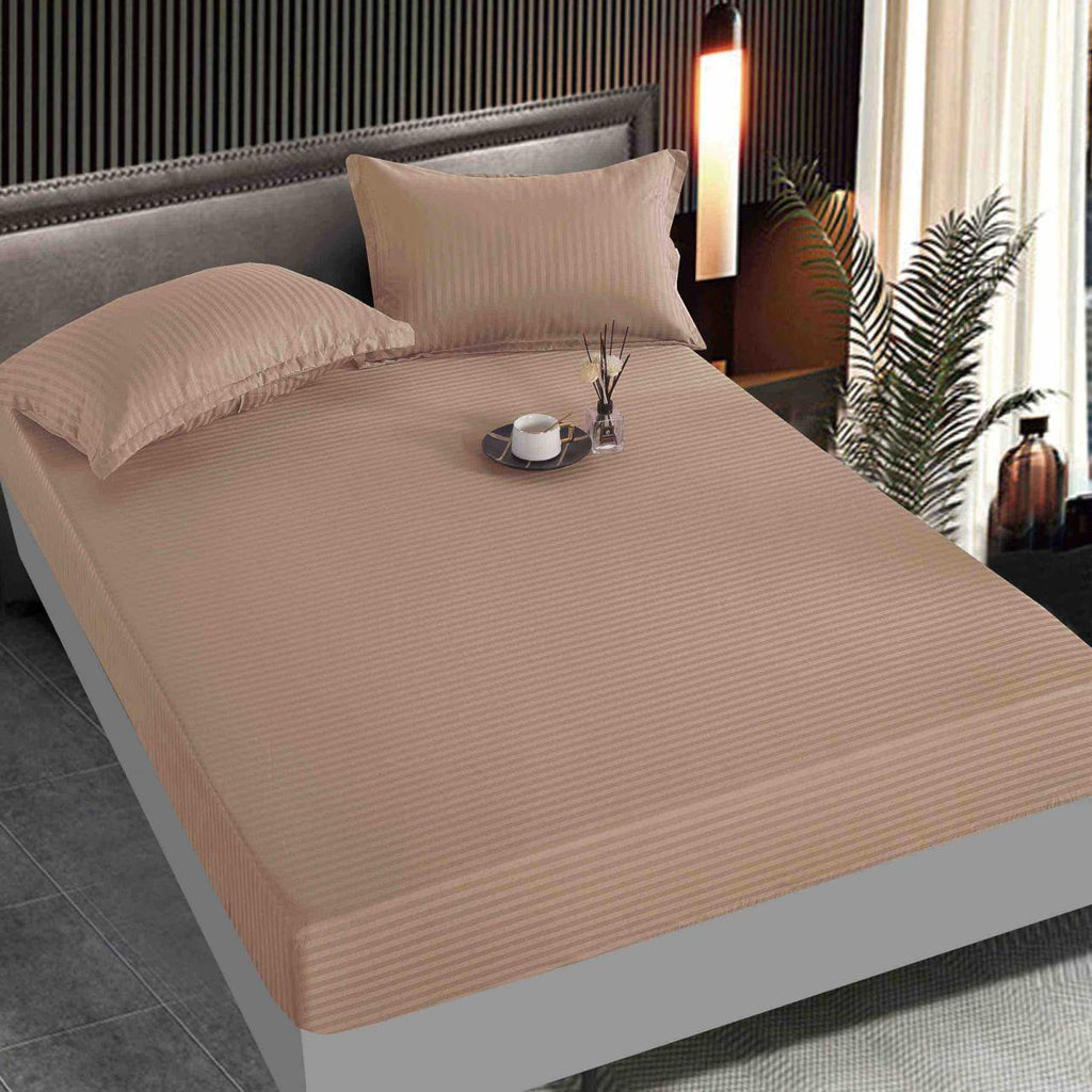 Huse de pat cu Elastic Bumbac Damasc Pat Dublu Bej CD26