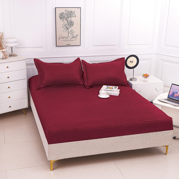 Huse de pat cu Elastic Bumbac Damasc Pat Dublu Rosu Inchis CD758