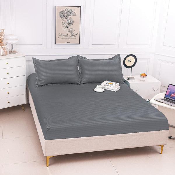 Huse de pat cu Elastic Bumbac Damasc Pat Dublu Gri Inchis CD761