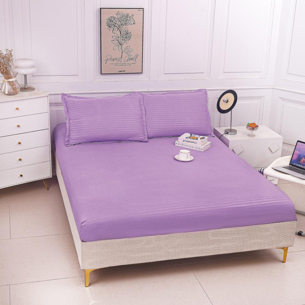 Huse de pat cu Elastic Bumbac Damasc Pat Dublu Mov CD762