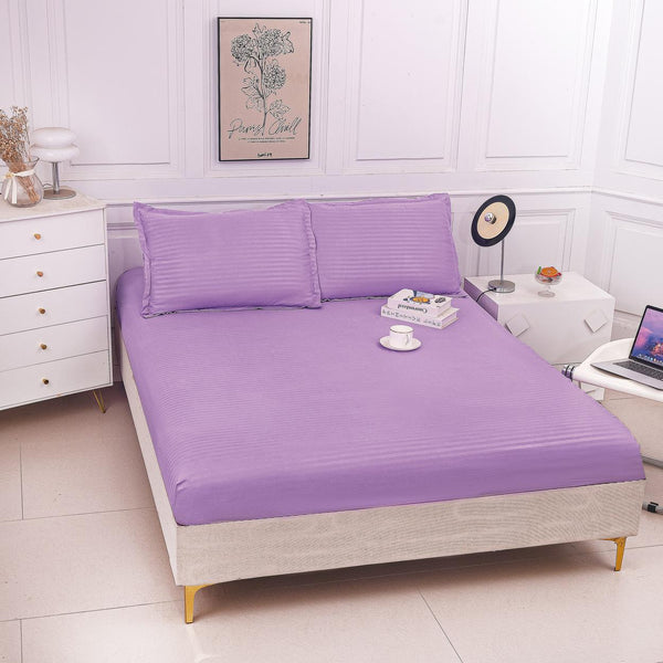 Huse de pat cu Elastic Bumbac Damasc Pat Dublu Mov CD762