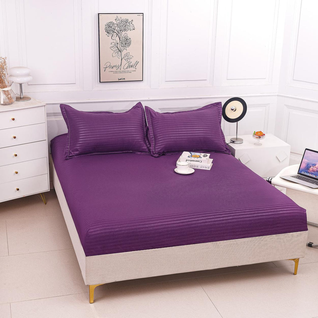 Huse de pat cu Elastic Bumbac Damasc Pat Dublu Mov CD759