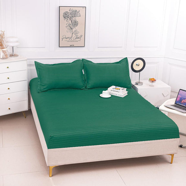 Huse de pat cu Elastic Bumbac Damasc Pat Dublu Verde CD750