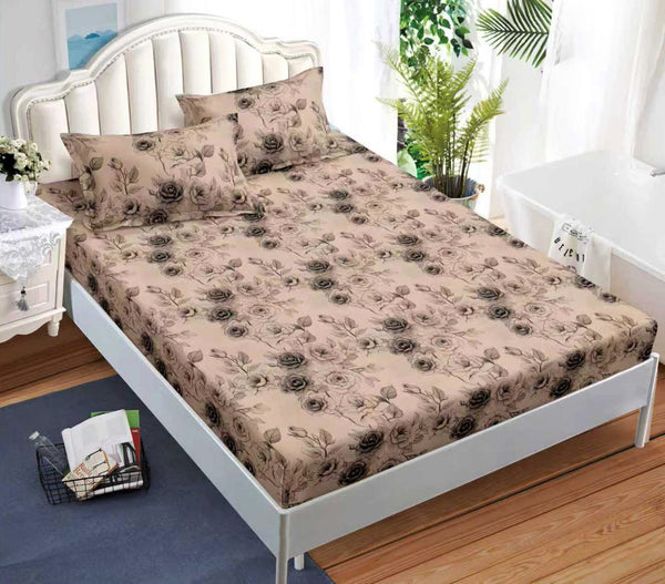 cearceaf pat cu elastic husa bumbac satinat superior 160x200 maro negru flori CF49