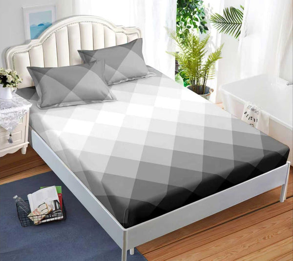 cearceaf pat cu elastic husa bumbac satinat superior 160x200 gri negru alb abstract CF25