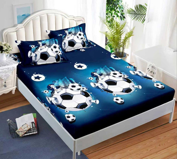 cearceaf pat cu elastic husa bumbac satinat superior 160x200 albastru alb fotbal CF75