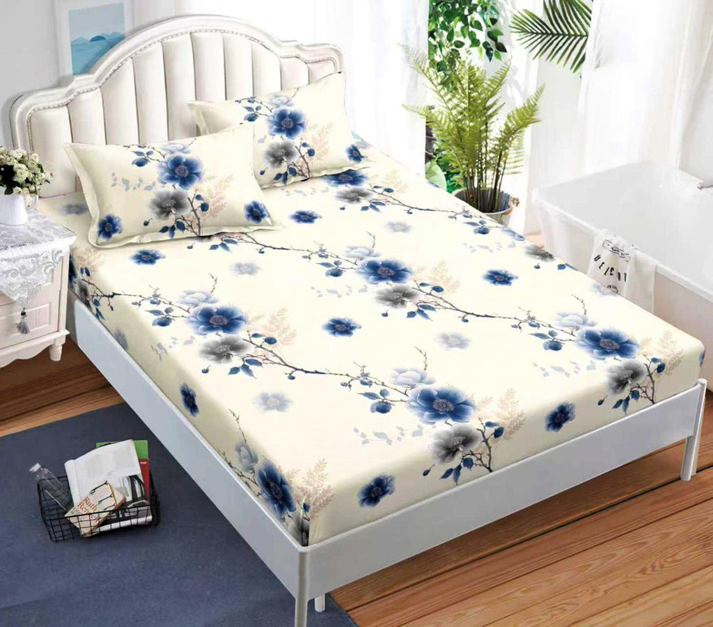 cearceaf pat cu elastic husa bumbac satinat superior 160x200 galben albastru crem CF70