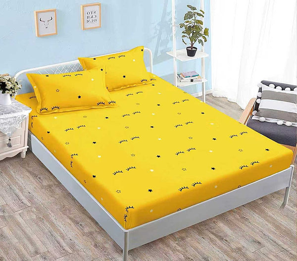 cearceaf pat cu elastic husa bumbac satinat superior 160x200 galben gene CF01