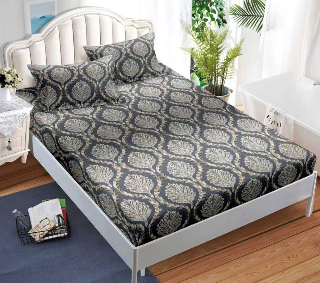 cearceaf pat cu elastic husa bumbac satinat superior 160x200 gri abstract CF39