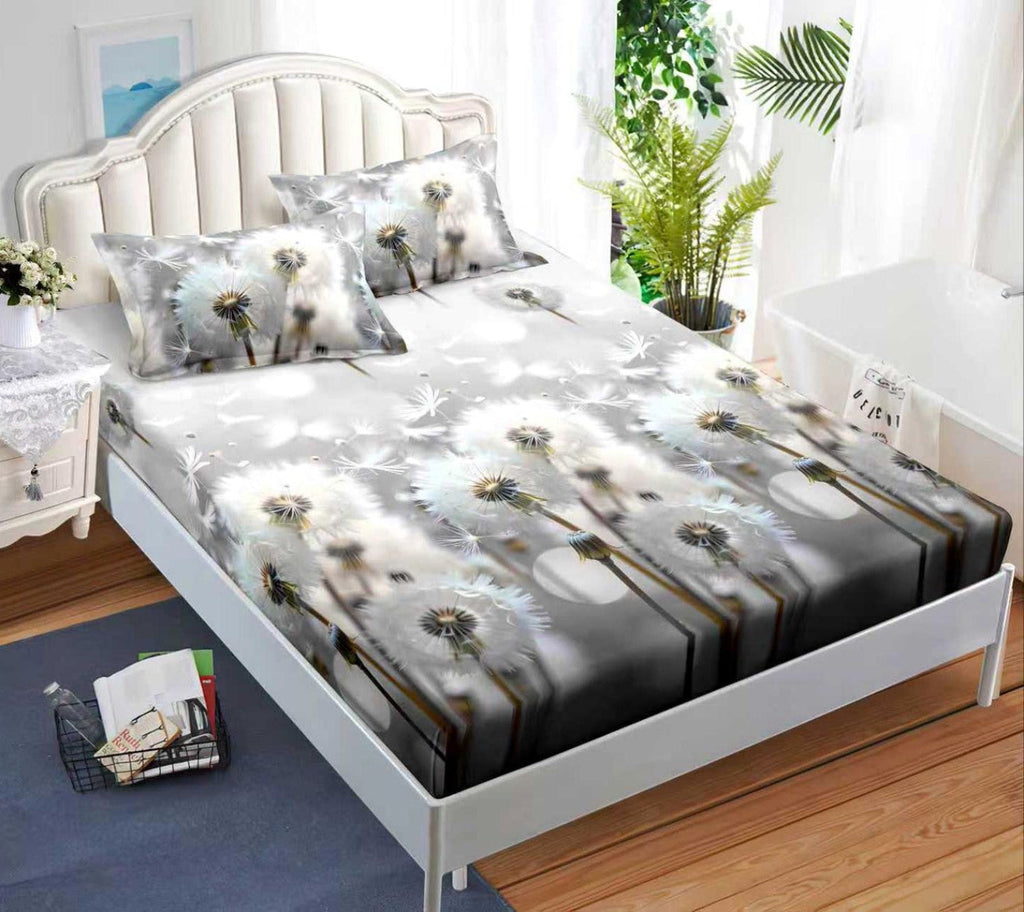 cearceaf pat cu elastic husa bumbac satinat superior 160x200 gri alb flori CF42