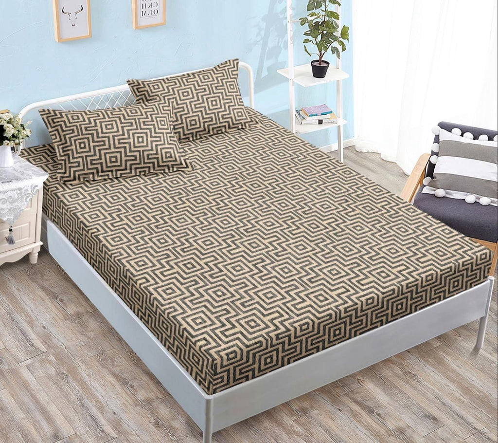 cearceaf pat cu elastic husa bumbac satinat superior 160x200 maro negru abstract CF20