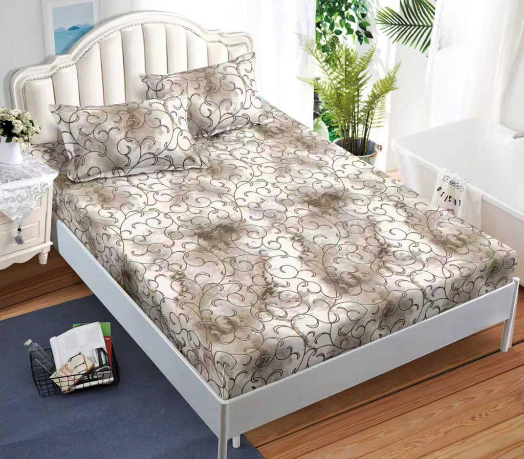 cearceaf pat cu elastic husa bumbac satinat superior 160x200 crem maro abstract CF81