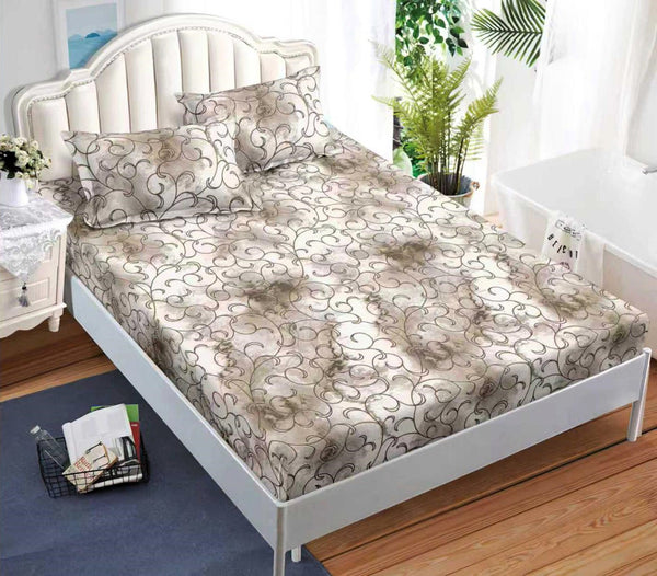 cearceaf pat cu elastic husa bumbac satinat superior 160x200 crem maro abstract CF81