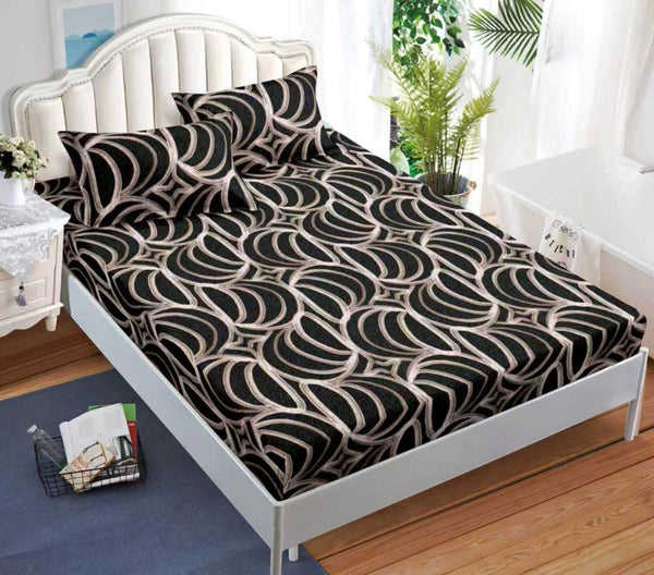 cearceaf pat cu elastic husa bumbac satinat superior 160x200 negru maro abstract CF80