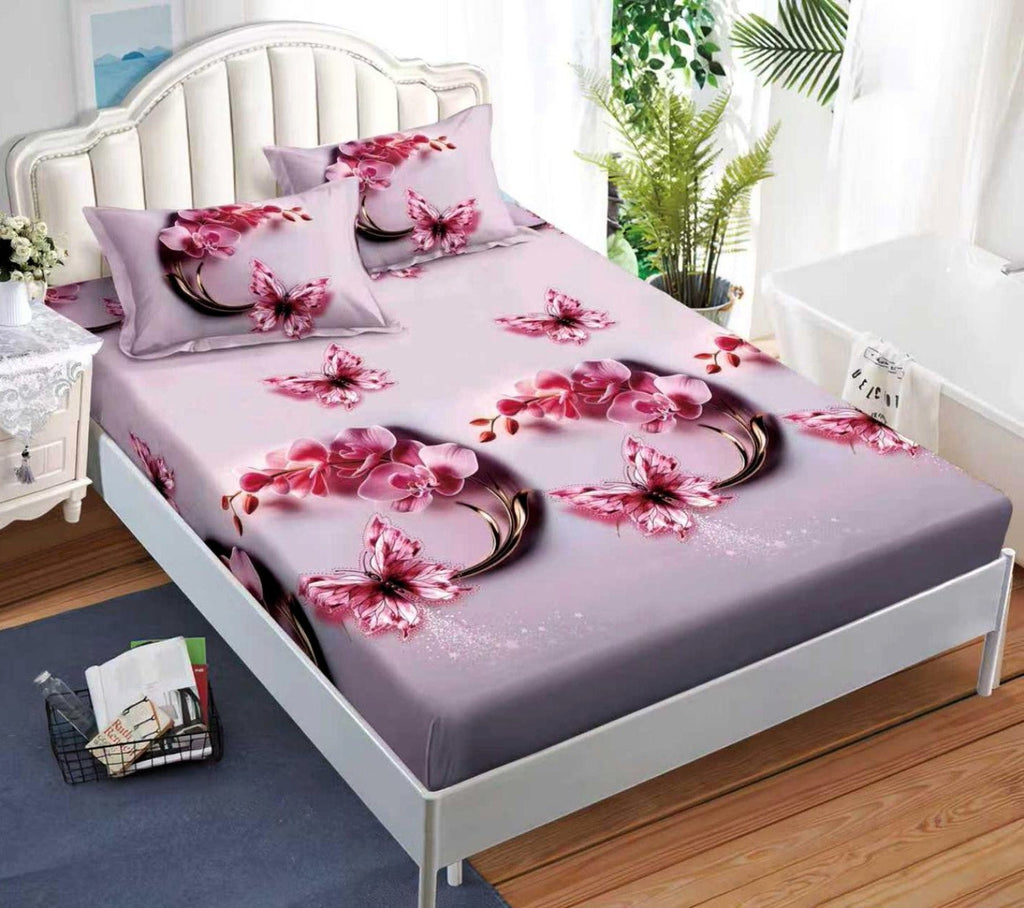 cearceaf pat cu elastic husa bumbac satinat superior 160x200 mov flori CF56