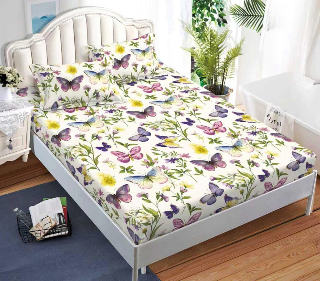 cearceaf pat cu elastic husa bumbac satinat superior 160x200 galben fluturi flori CF69
