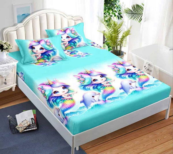 cearceaf pat cu elastic husa bumbac satinat superior 160x200 turcoaz sirene CF30