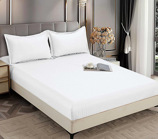 Huse de pat cu Elastic Bumbac Damasc Pat Dublu Albe CD503