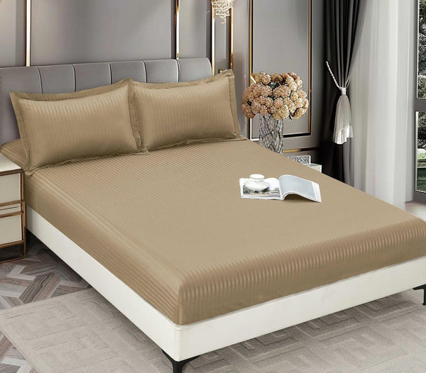 Huse de pat cu Elastic Bumbac Damasc Pat Dublu Bej CD512