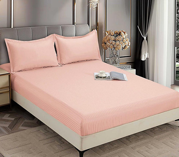 Huse de pat cu Elastic Bumbac Damasc Pat Dublu Roz CD506