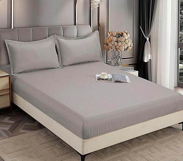 Huse de pat cu Elastic Bumbac Damasc Pat Dublu Gri CD511