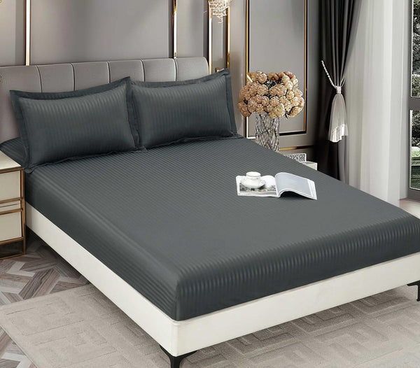 Huse de pat cu Elastic Bumbac Damasc Pat Dublu Gri Inchis CD508