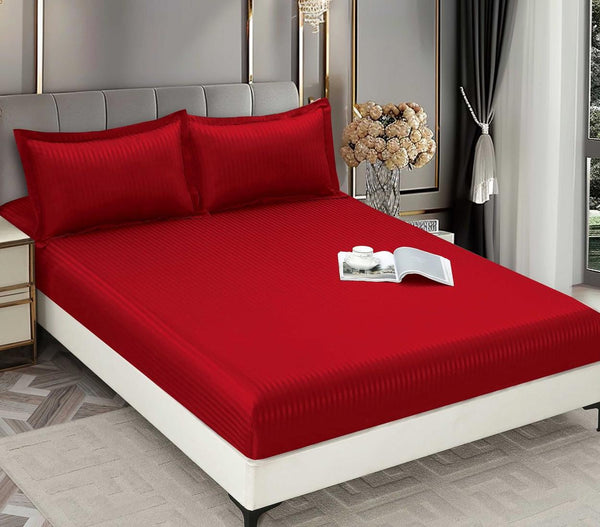 Huse de pat cu Elastic Bumbac Damasc Pat Dublu Rosii CD505