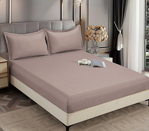 Huse de pat cu Elastic Bumbac Damasc Pat Dublu Roz Pudrat CD507