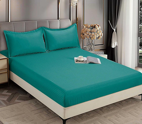 Huse de pat cu Elastic Bumbac Damasc Pat Dublu Turcoaz CD509