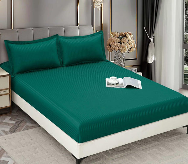 Huse de pat cu Elastic Bumbac Damasc Pat Dublu Verde CD510