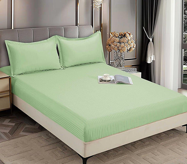 Huse de pat cu Elastic Bumbac Damasc Pat Dublu Verde CD502