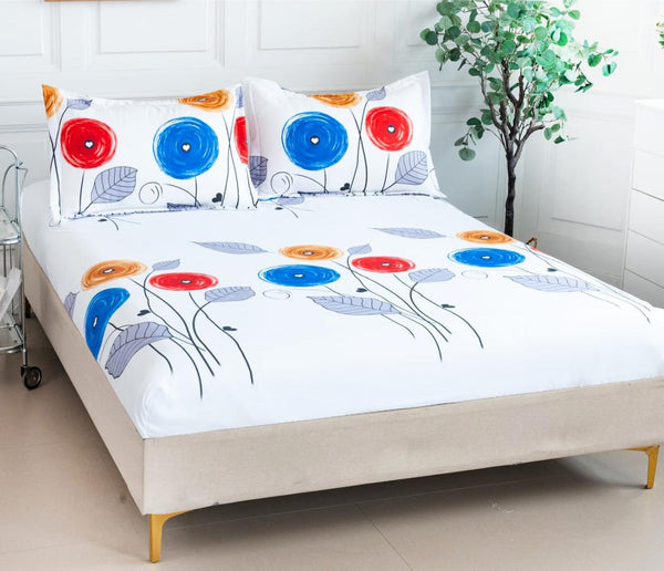 Huse cu Elastic Bumbac Satinat Pat Dublu Multicolore Frunze CF225