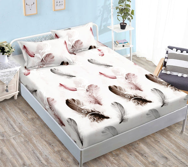 cearceaf elastic 180x200 bumbac satinat alb crem pene CF587