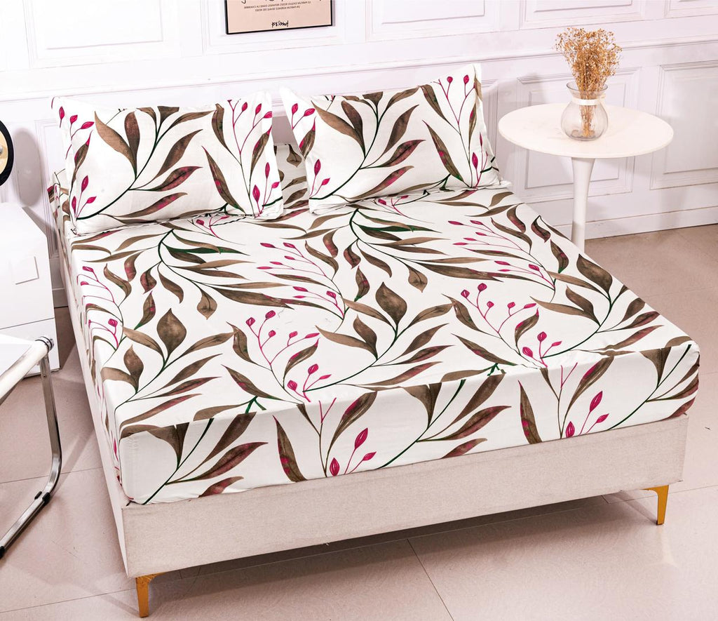 Huse cu Elastic Bumbac Satinat Pat Dublu Crem Floral CF249