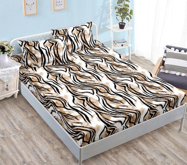 Huse cu Elastic Bumbac Satinat Pat Dublu Maro Negru Animal Print CF526