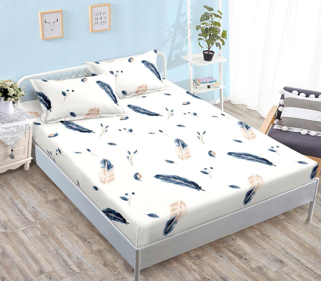 Huse cu Elastic Bumbac Satinat Pat Dublu Albe Pene CF545