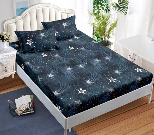 husa pat bumbac satinat albastru stelute