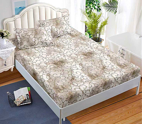 Huse cu Elastic Bumbac Satinat Pat Dublu Bej Oriental CF619