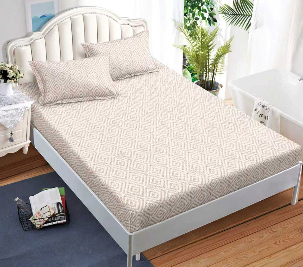 cearceaf elastic 180x200 bumbac satinat crem abstract CF585