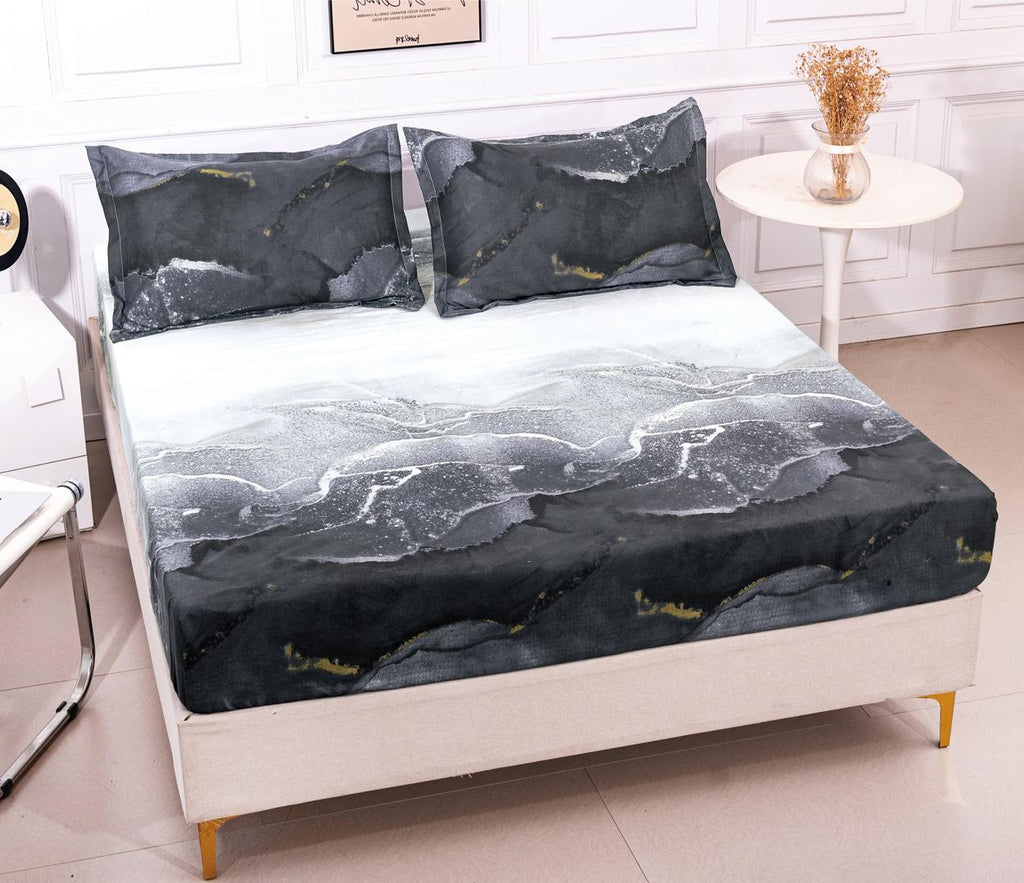 Huse cu Elastic Bumbac Satinat Pat Dublu Gri Abstract CF241
