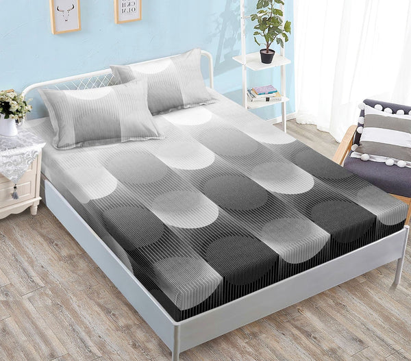 cearceaf elastic 180x200 bumbac satinat gri abstract CF600