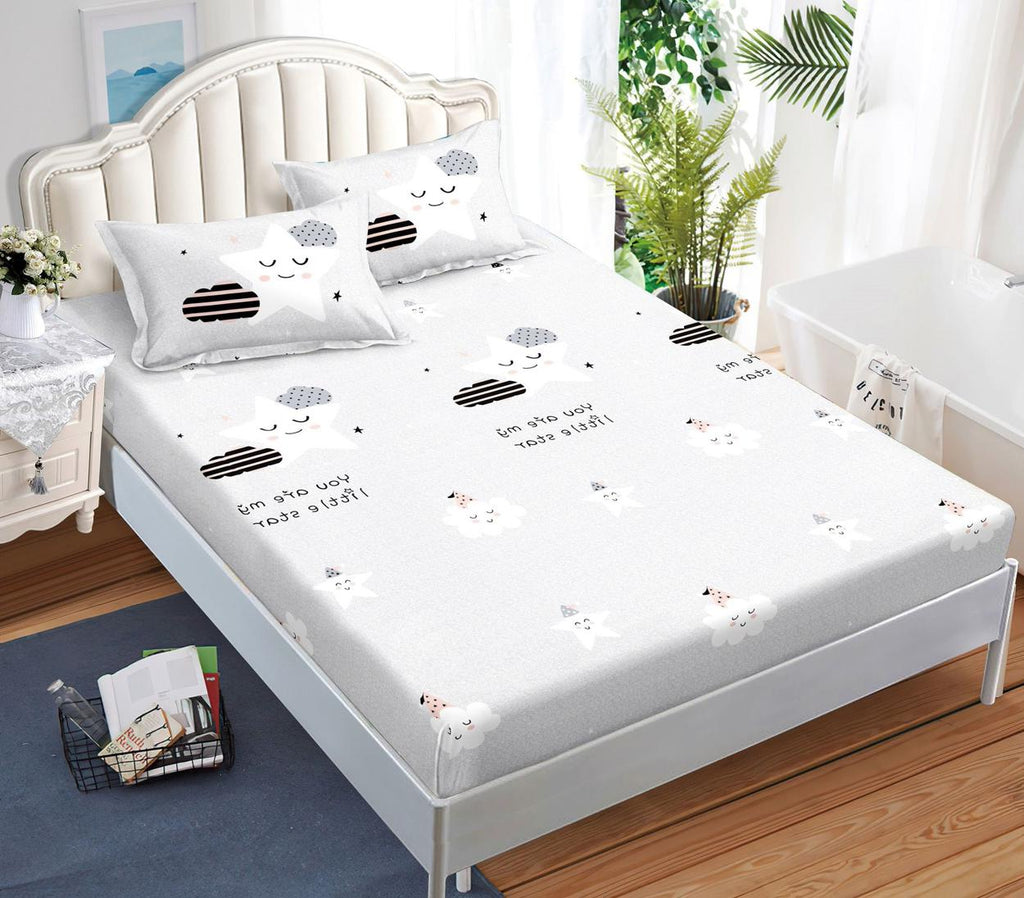 Huse cu Elastic Bumbac Satinat Pat Dublu Gri Nori CF533